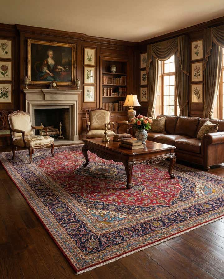 9' 9 x 13' 6 Hand Knotted Kashan Persian Wool Rug