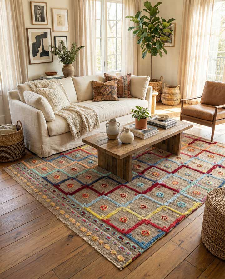 6' 9 x 7' 8 Hand Knotted Moroccan Wool Rug