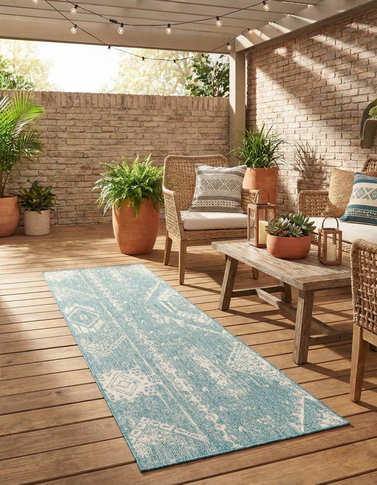 Detail image of 2' x 8' Easy-Clean Bohemian Indoor / Outdoor Runner Rug