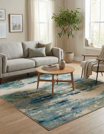 Light Blue Washable Theia Square Rug