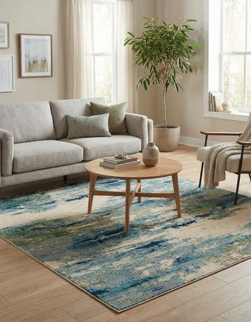 Light Blue Washable Theia Square Rug