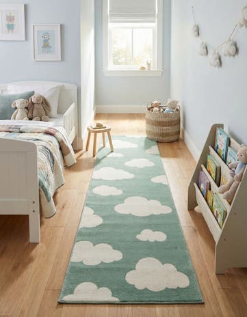 Soft Green Whimsy Kids Runner Rug