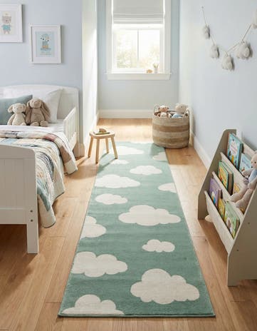 Soft Green Whimsy Kids Runner Rug