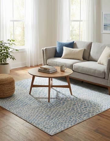Ivory Blue Kamala Washable Square Rug