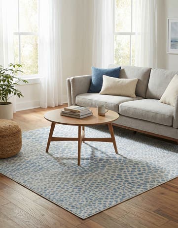 Ivory Blue Kamala Washable Square Rug