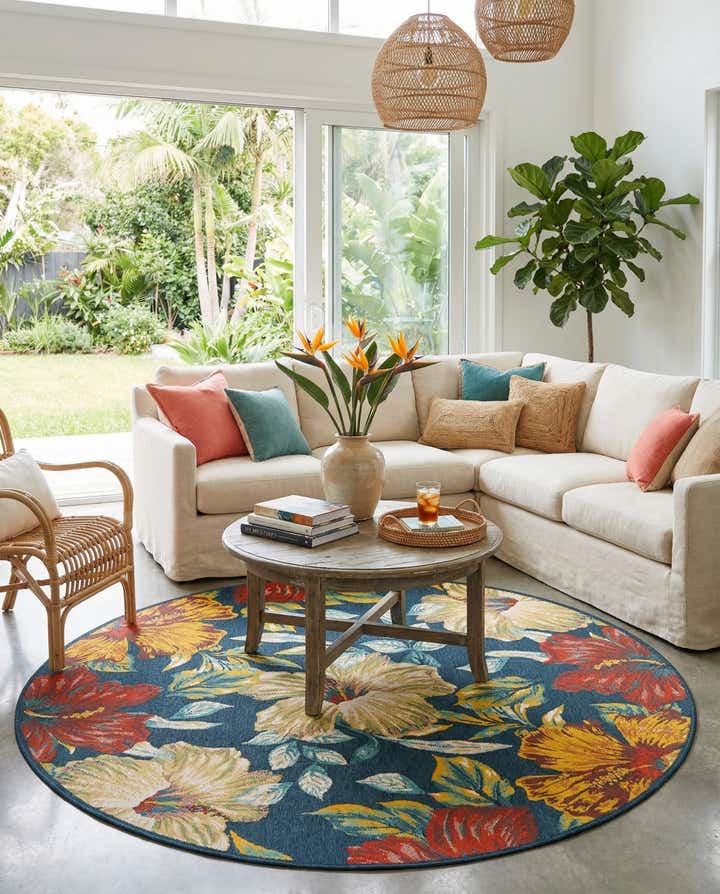 7' 10 x 7' 10 Easy-Clean Coastal Indoor / Outdoor Round Rug