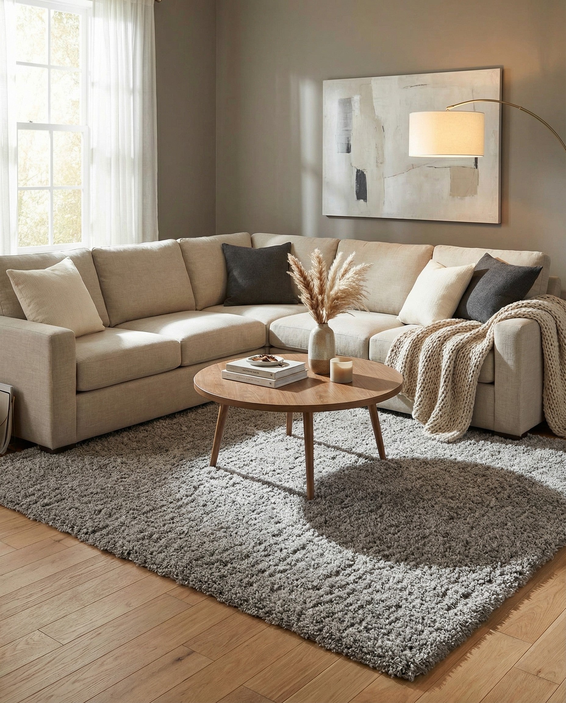 A soft, rectangular 8x10 gray shag rug with a thick, textured pile, perfect for a modern living room or bedroom.