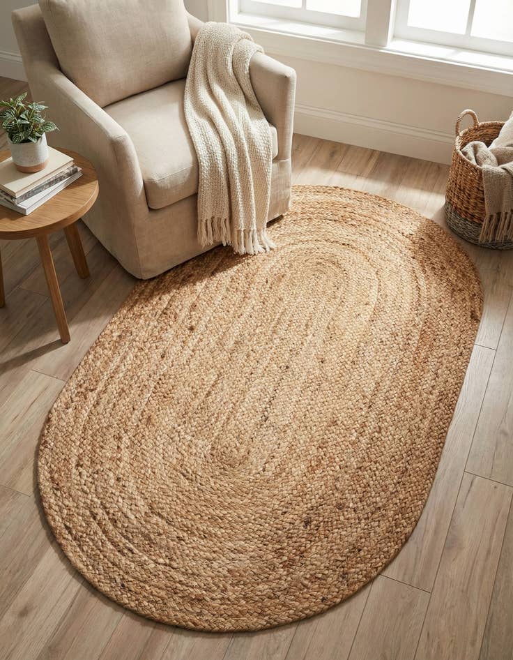 Detail image of  3' 3 x 5' 1  Hand Braided Jute Oval Rug