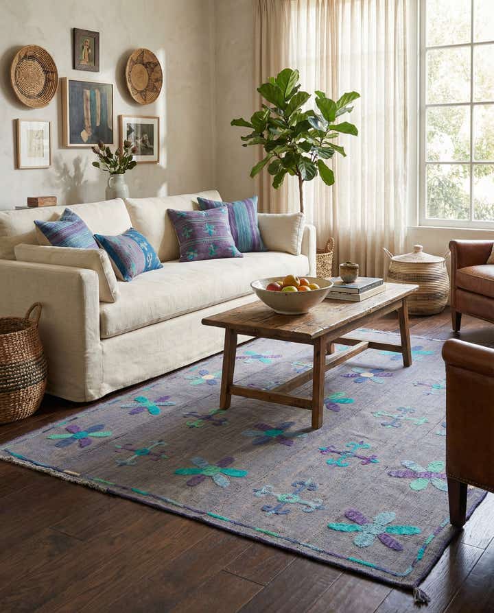 5' 1 x 6' Hand Woven Kilim Suzani Wool Rug