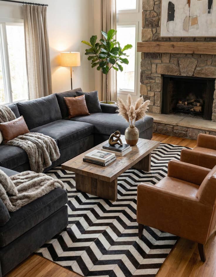 Detail image of  5' 1 x 7' 11 Cowhide - Patchwork Rug