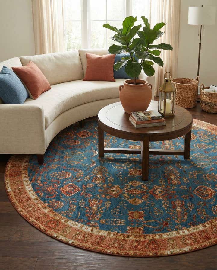 10' x 10' Easy-Clean Traditional Indoor / Outdoor Round Rug