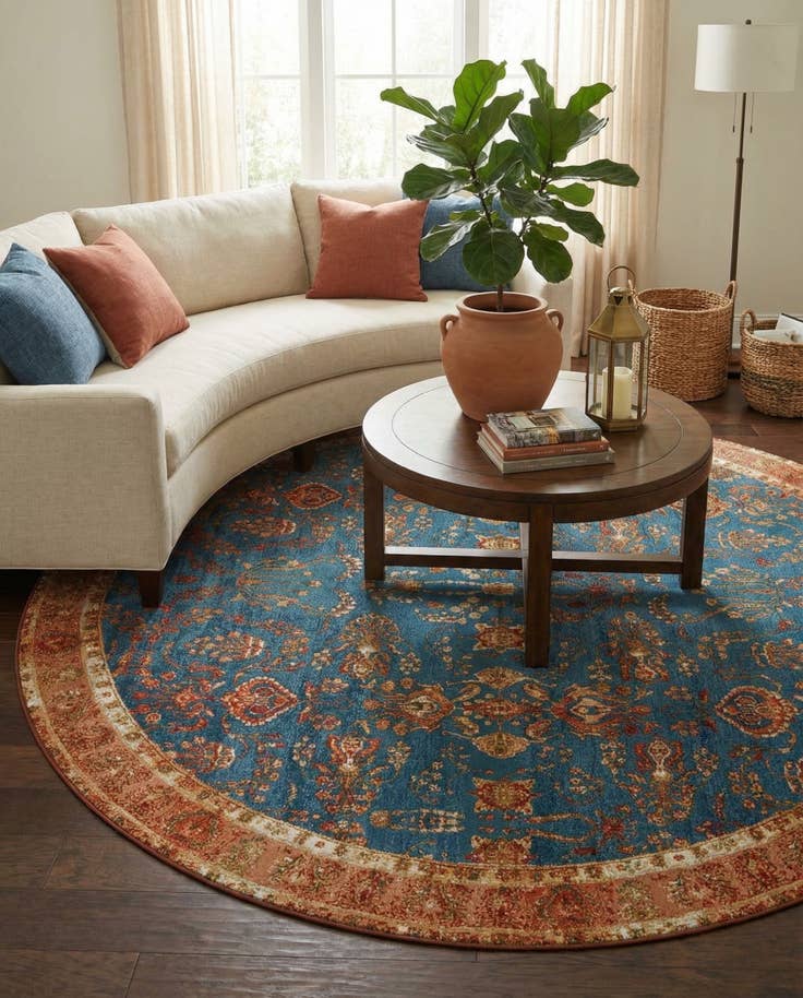 Detail image of 10' x 10' Easy-Clean Traditional Indoor / Outdoor Round Rug