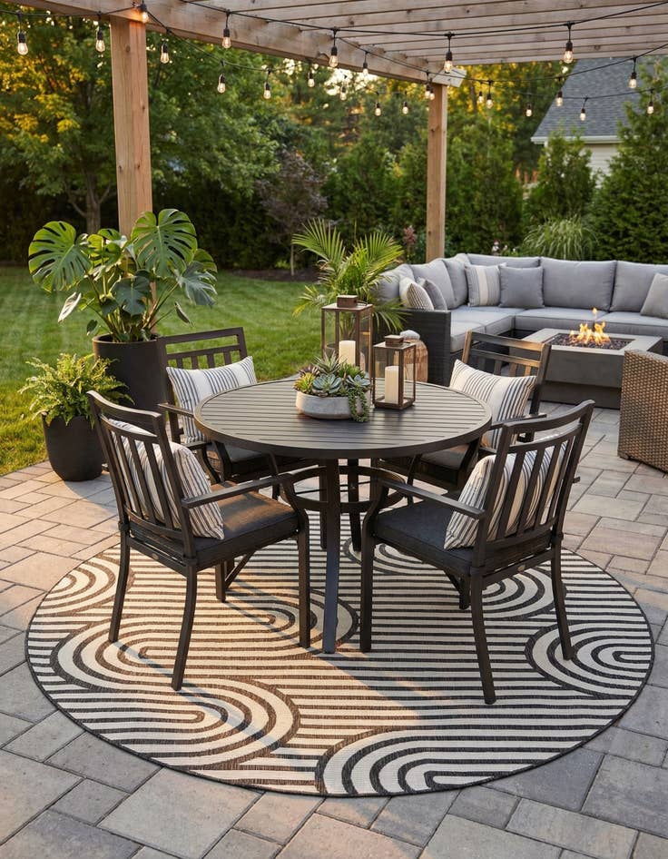 Detail image of 7' 10 x 7' 10  Washable Modern Indoor / Outdoor Round Rug