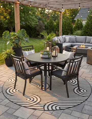 Black and White Easy-Clean Modern Indoor / Outdoor Round Rug