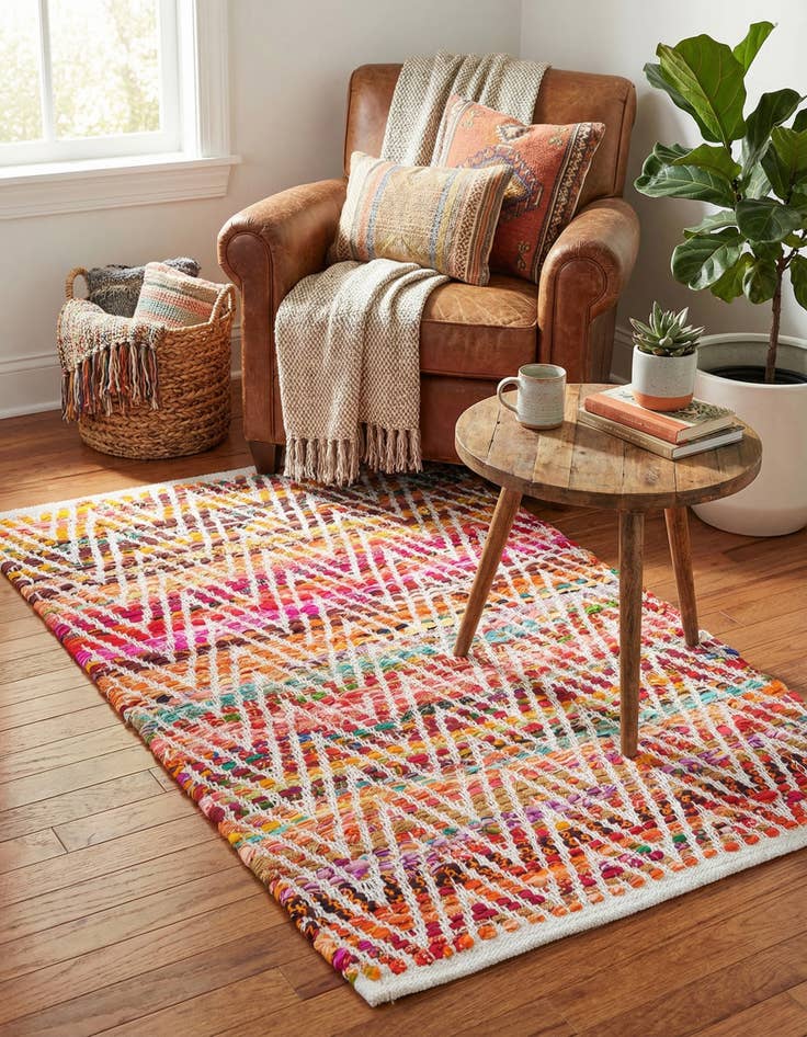 Detail image of  2' x 3' 1  Hand Woven Chindi Chevron Rug