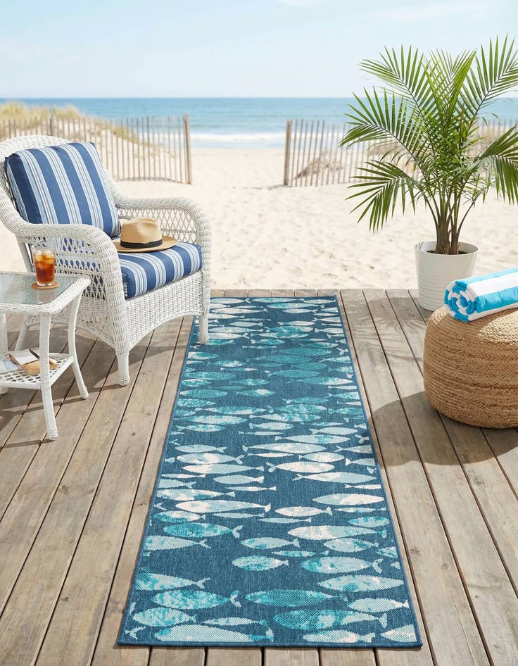Detail image of 2' 7 x 10'  Washable Coastal Indoor / Outdoor Runner Rug