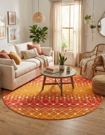 Orange and Red Moroccan Trellis Round Rug