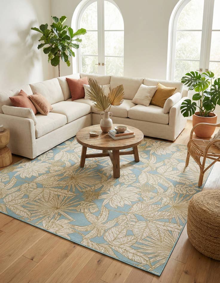 Detail image of 10' x 10'  Washable Botanical Indoor / Outdoor Square Rug