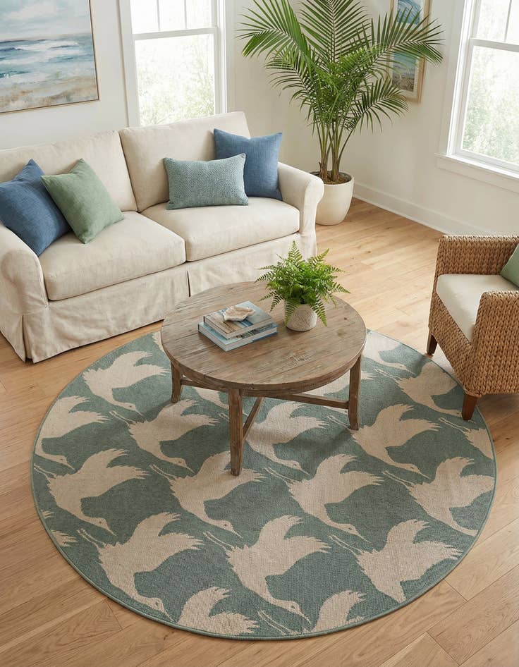 Detail image of  6' x 6'  Washable Coastal Indoor / Outdoor Round Rug