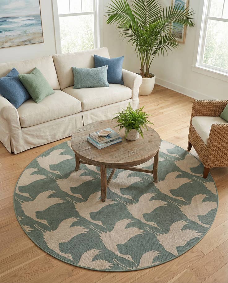 Detail image of 6' x 6' Easy-Clean Coastal Indoor / Outdoor Round Rug