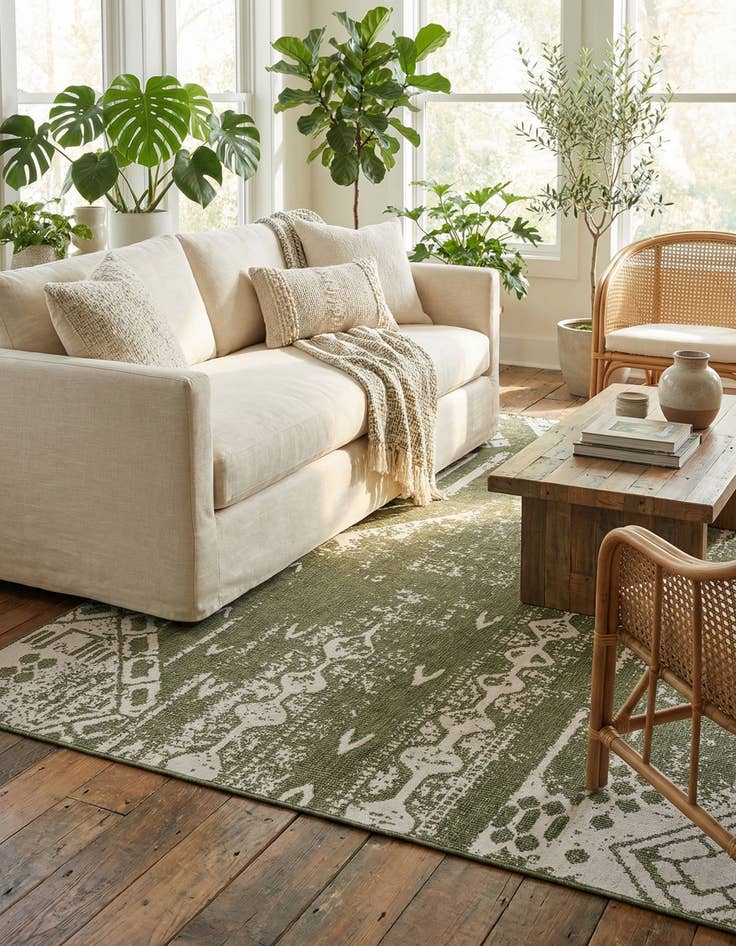 Detail image of  9' x 12'  Washable Bohemian Indoor / Outdoor Rug