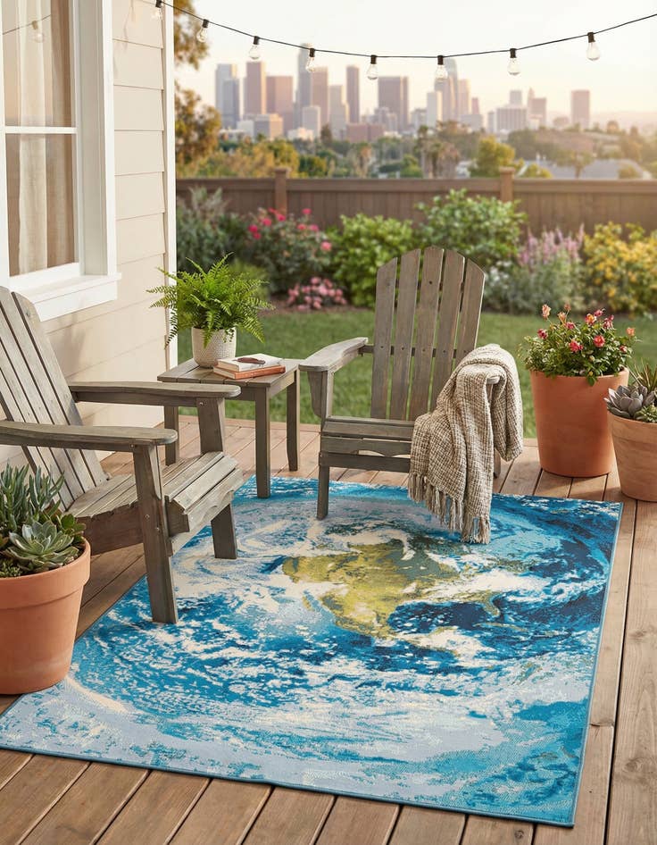 Detail image of 4' 1 x 6' 1  Washable Modern Indoor / Outdoor Rug