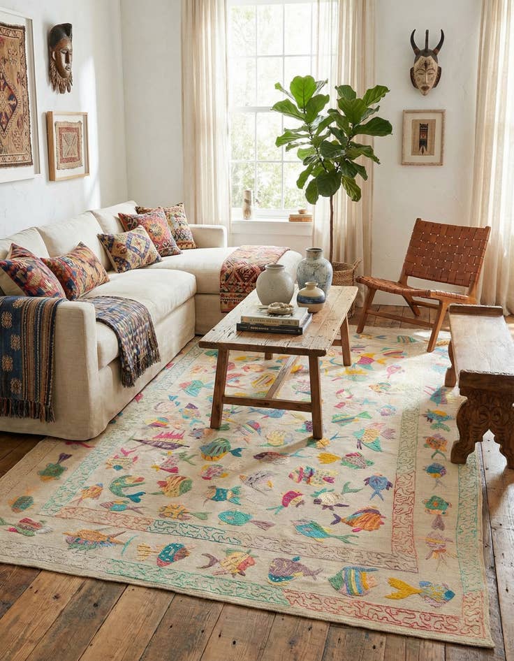 Detail image of 6' 5 x 9' 1 Hand Woven Kilim Suzani Wool Rug