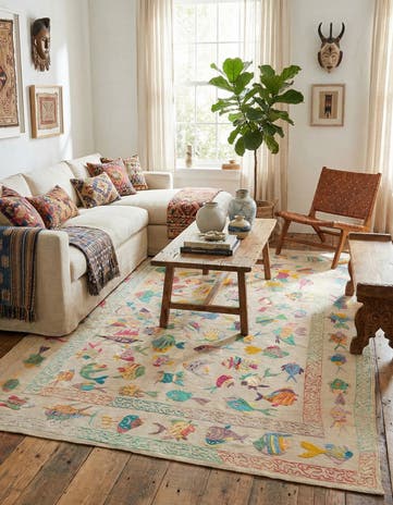 6' 5 x 9' 1 Hand Woven Kilim Suzani Wool Rug