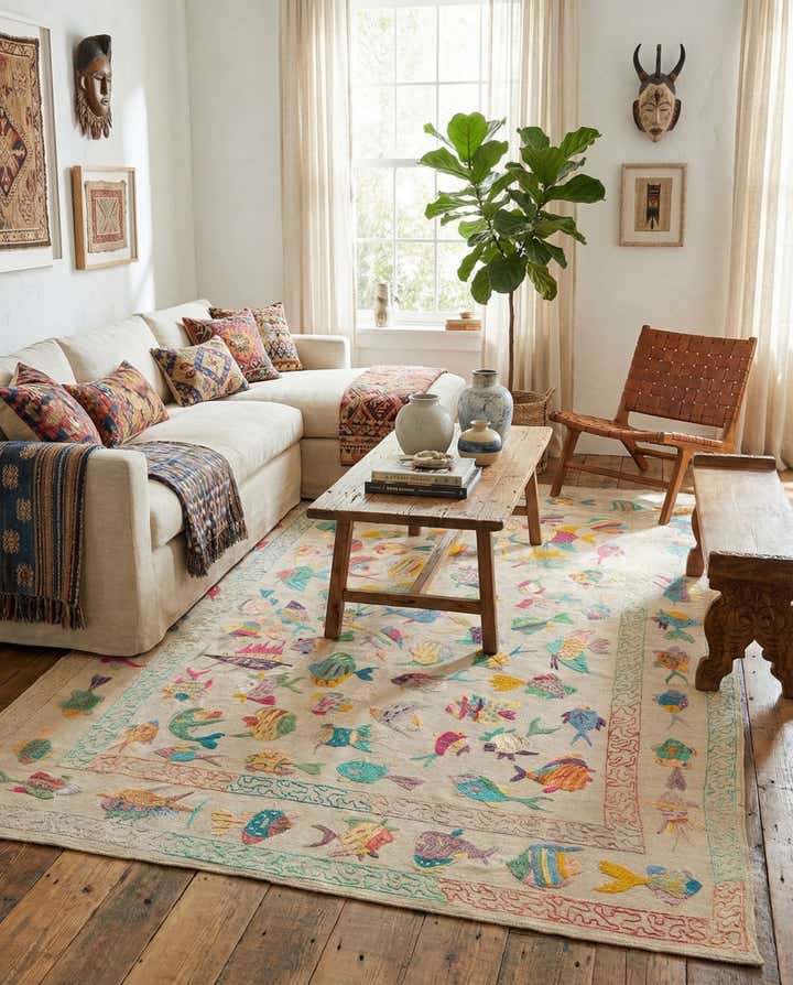 6' 5 x 9' 1 Hand Woven Kilim Suzani Wool Rug