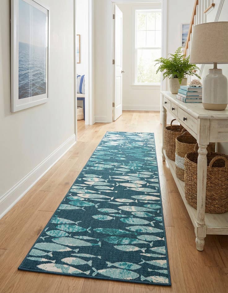 Detail image of  2' 7 x 12'  Washable Coastal Indoor / Outdoor Runner Rug