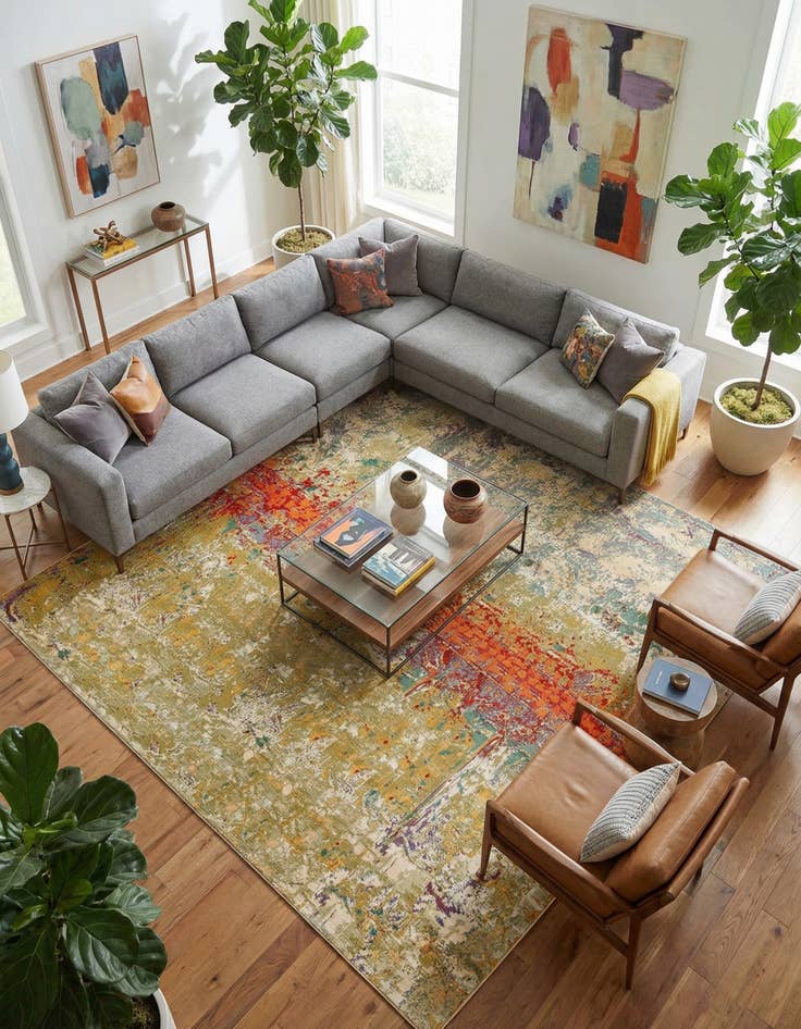 Detail image of 12' x 12'  Washable Modern Indoor / Outdoor Square Rug