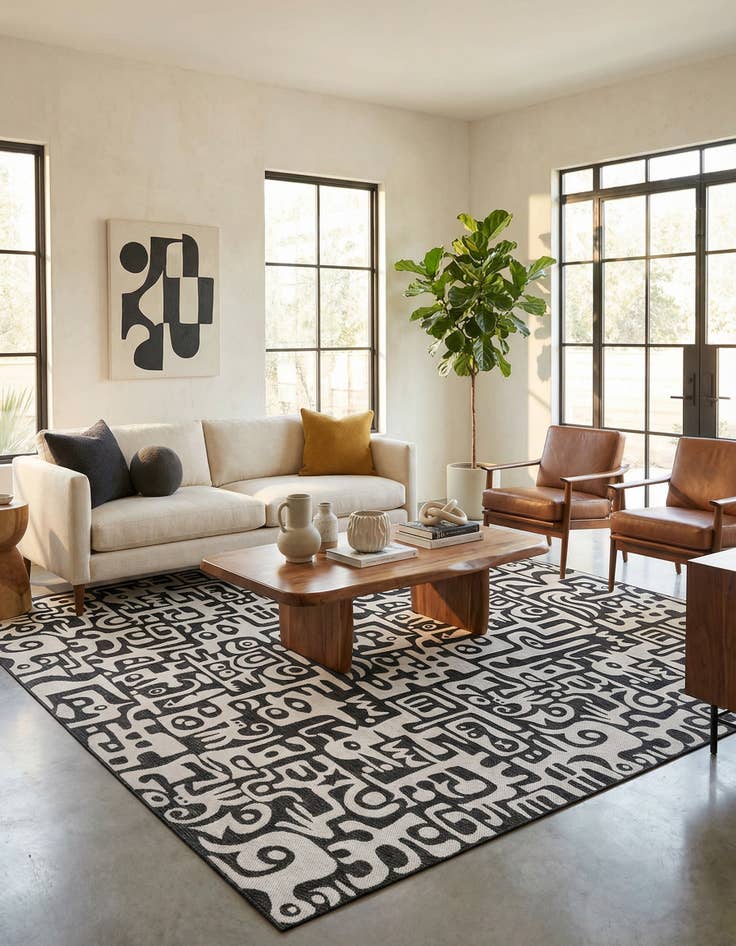 Detail image of  13' x 13'  Washable Modern Indoor / Outdoor Square Rug