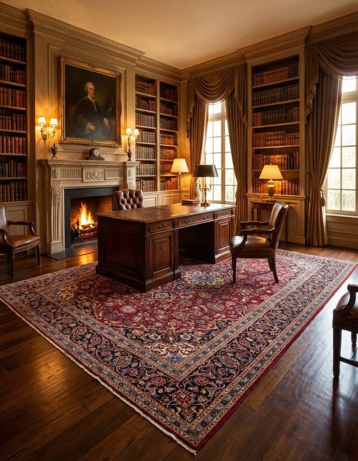 Detail image of 9' 6 x 13'  Hand Knotted Kashan Persian Wool Rug