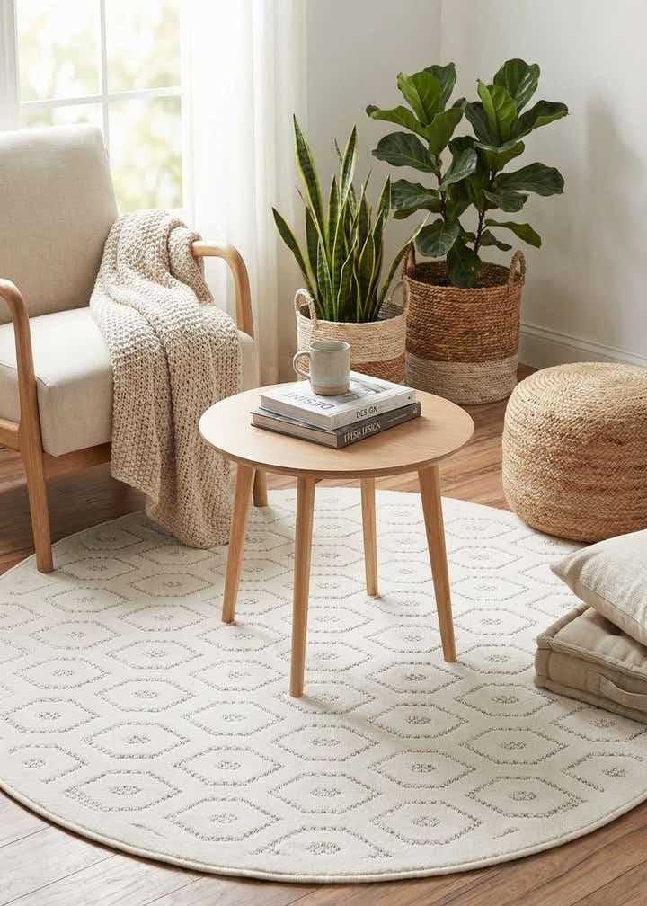 4' x 4' Easy-Clean Trellis Textured Indoor / Outdoor Round Rug