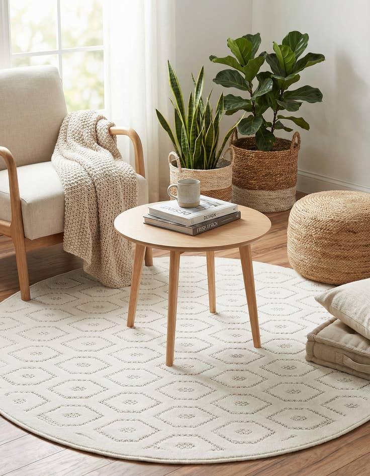 Detail image of 4' x 4' Easy-Clean Trellis Textured Indoor / Outdoor Round Rug