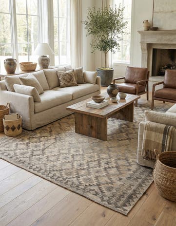 7' 1 x 9' 8 Hand Woven Kilim Maymana Wool Rug