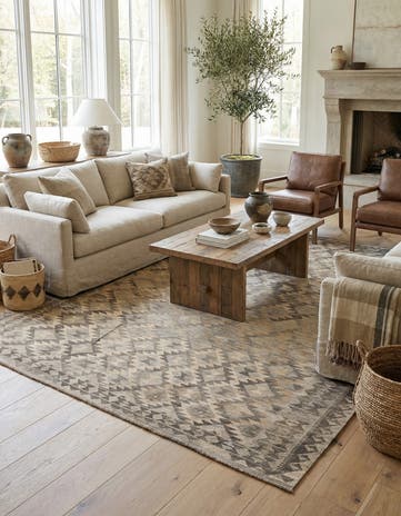 7' 1 x 9' 8 Hand Woven Kilim Maymana Wool Rug