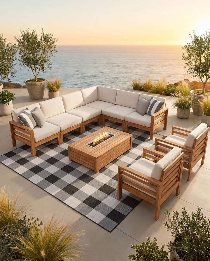 10' x 10' Easy-Clean Checkered Indoor / Outdoor Square Rug