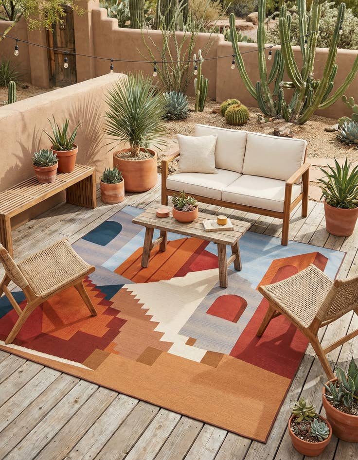 Detail image of 7' 10 x 7' 10  Washable Modern Indoor / Outdoor Square Rug