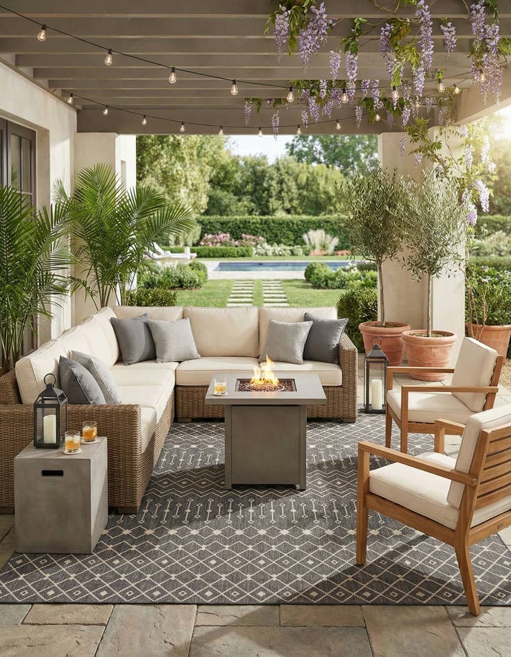 Detail image of 13' x 13'  Washable Trellis Indoor / Outdoor Square Rug