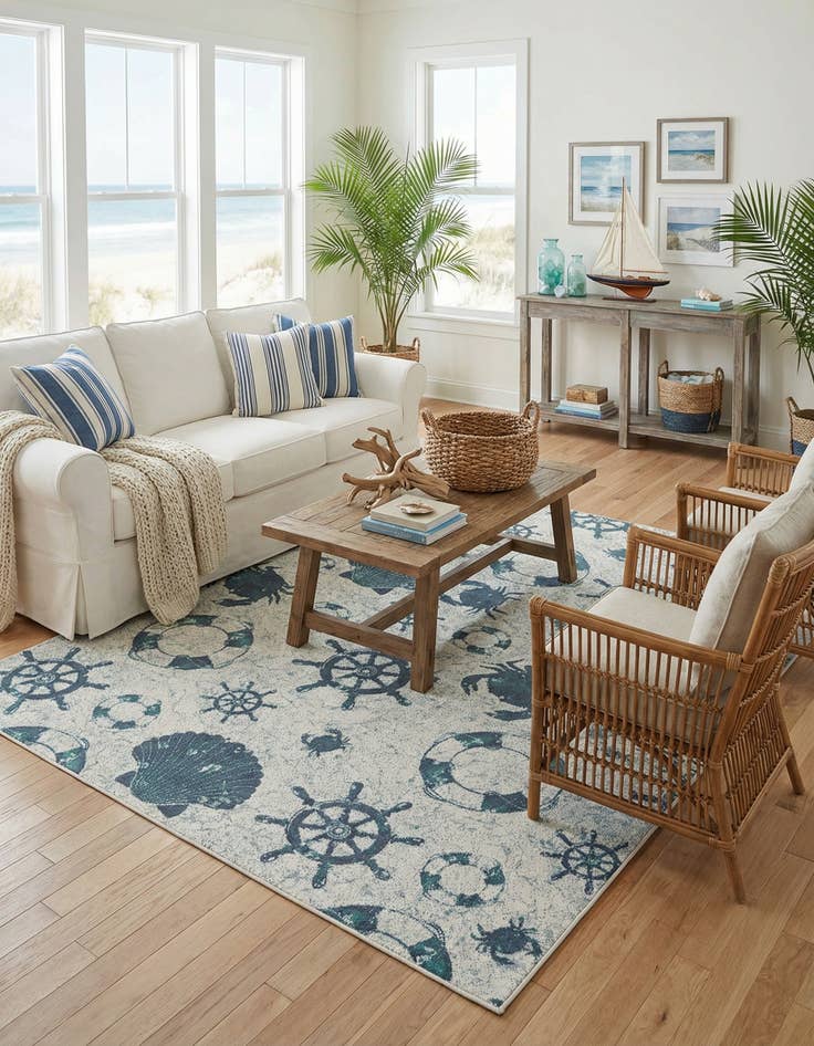 Detail image of 9' x 12'  Washable Coastal Indoor / Outdoor Rug