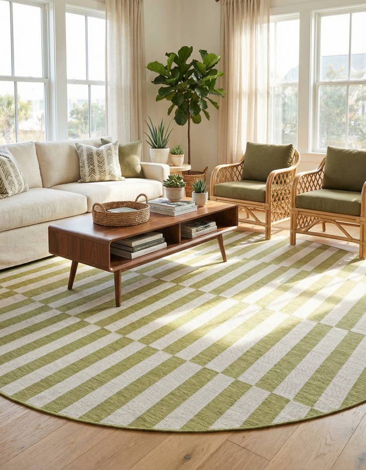 Detail image of 10' x 10'  Washable Striped Indoor / Outdoor Round Rug