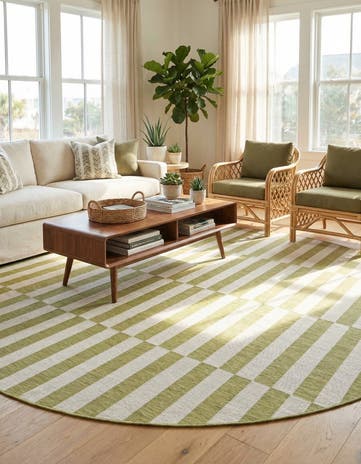 Green Easy-Clean Ribbon Indoor / Outdoor Round Rug