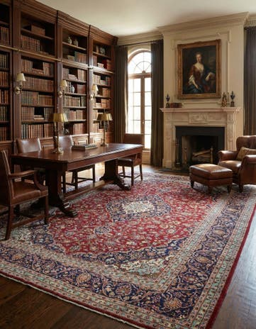9' 8 x 13' Hand Knotted Kashan Persian Wool Rug