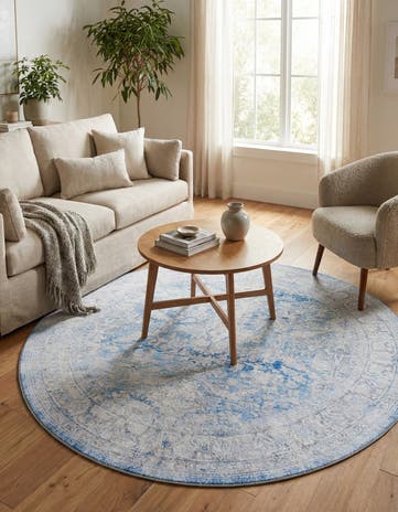 Blue Washable Timeless Round Rug