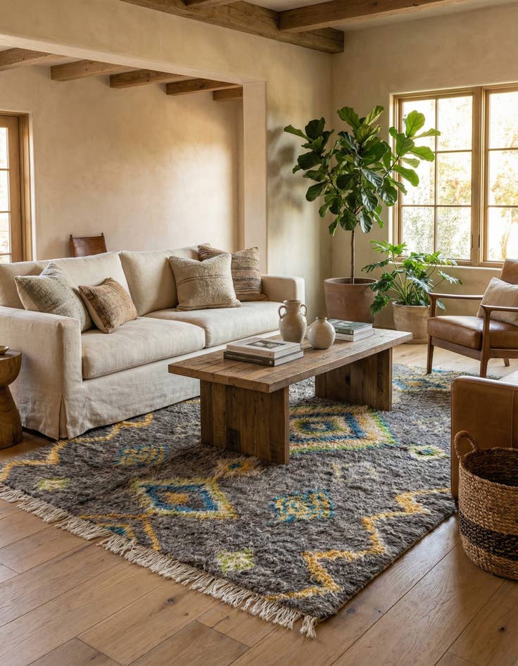 Detail image of 5' 8 x 8'  Hand Knotted Moroccan Wool Rug