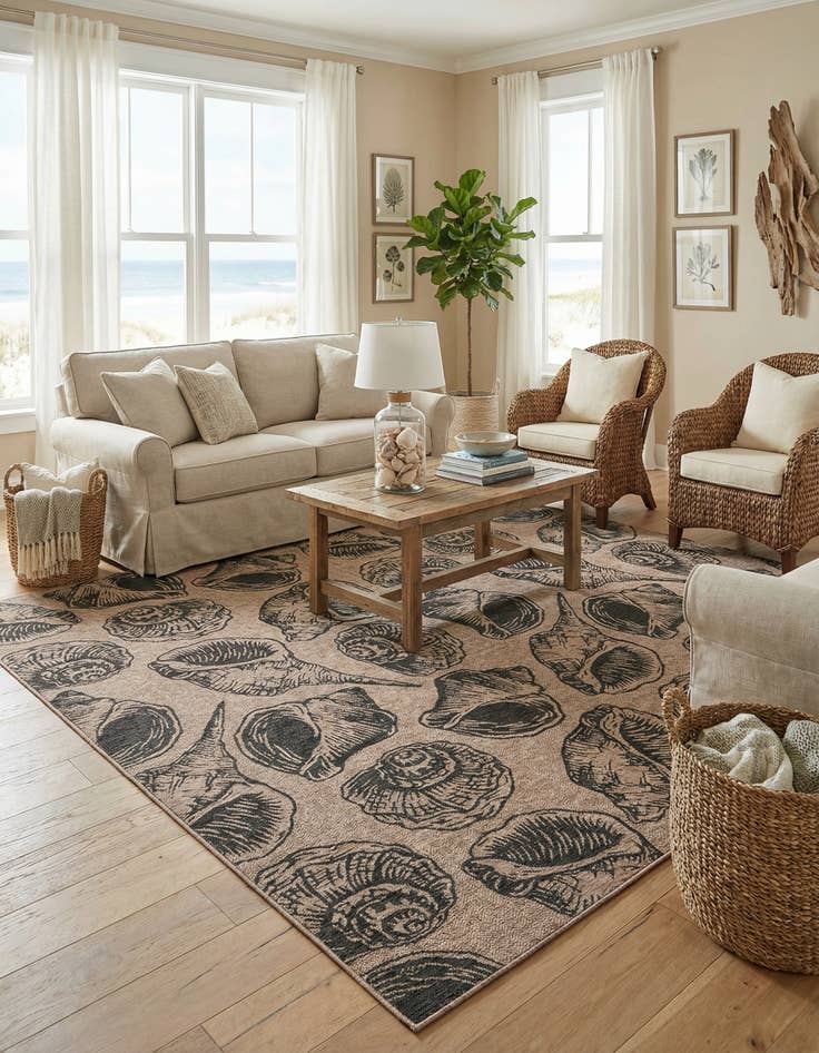 Detail image of 12' x 12'  Washable Coastal Indoor / Outdoor Square Rug