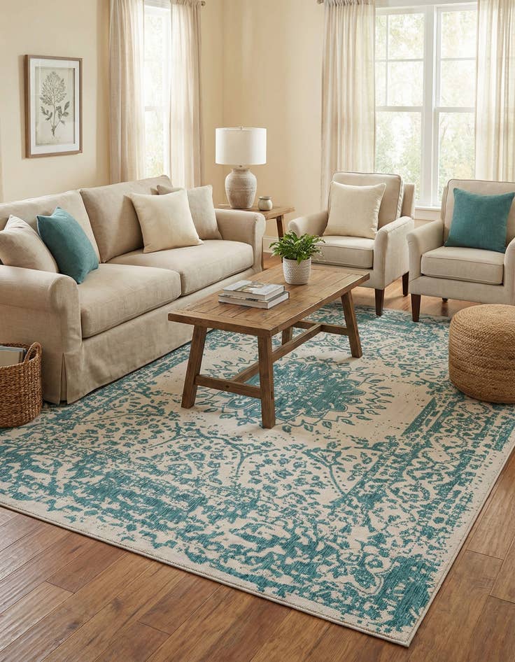 Detail image of  7' 10 x 10'  Washable Traditional Indoor / Outdoor Rug