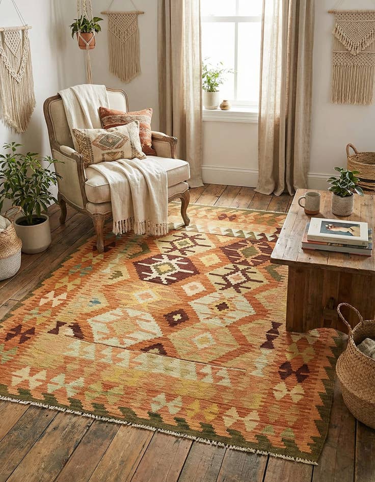 Detail image of 4' 4 x 5' 8  Hand Woven Kilim Waziri Wool Rug