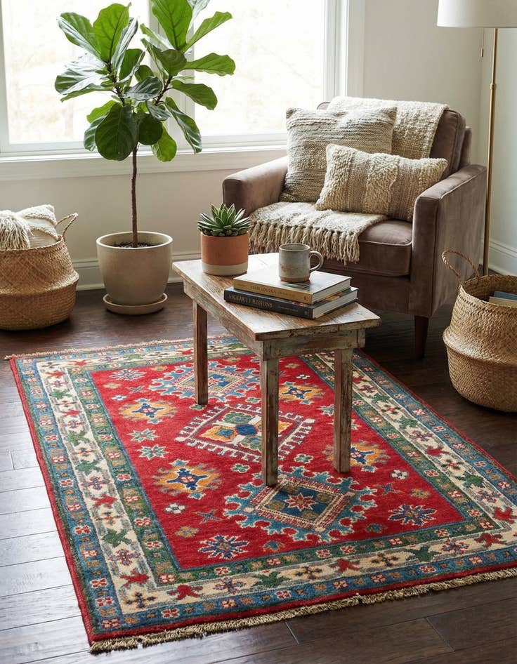 Detail image of 2' 8 x 4'  Hand Knotted Kazak Rug